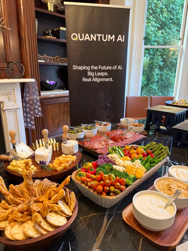 Founding dinner reception with catering and Quantum AI branding
